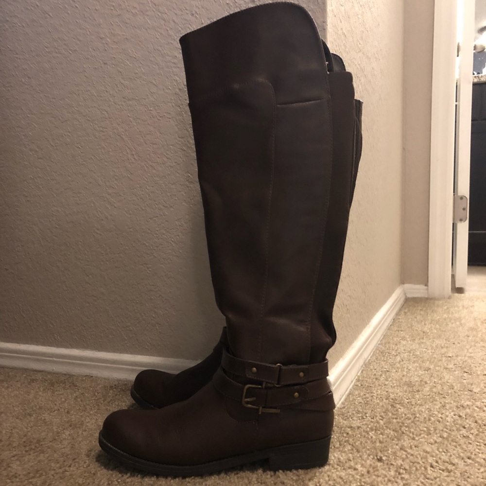 Brown knee high boots